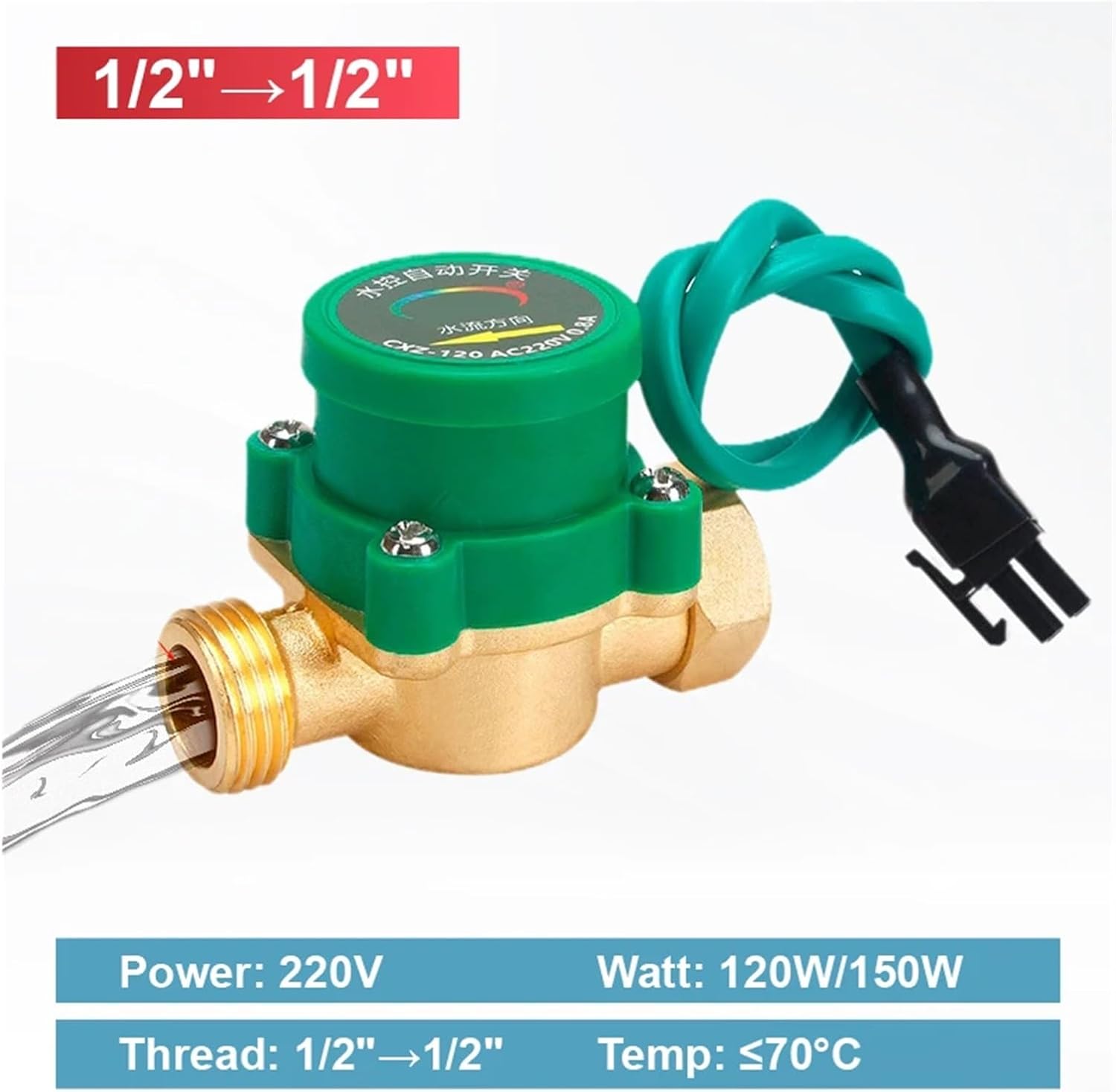 Water Flow Sensor Control Switch G1/2 G3/4 G1 Brass Inline Water Pump Flow Switch(Fuchsia)
