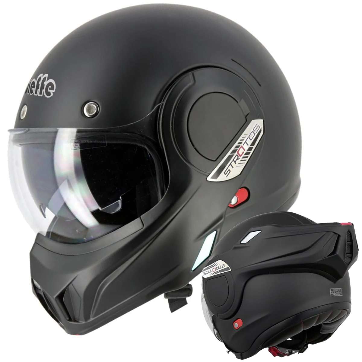 CASCO MODULARE MENTONIERA REVERSIBILE NERO OPACO OMOLOGATO P/J ECE.2206 INTEGRALE