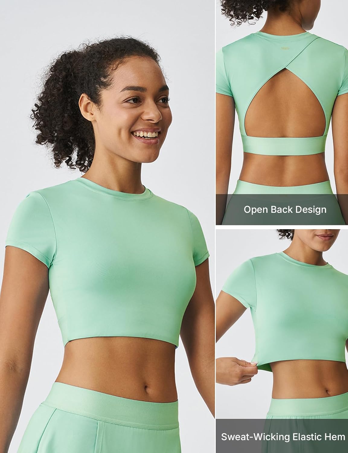 K-Swiss Workout Tops for Women - COMDRY Fiber Crop Open Back Athletic Shirts Short Sleeve Gym Sports Yoga Tees Slim Fit,