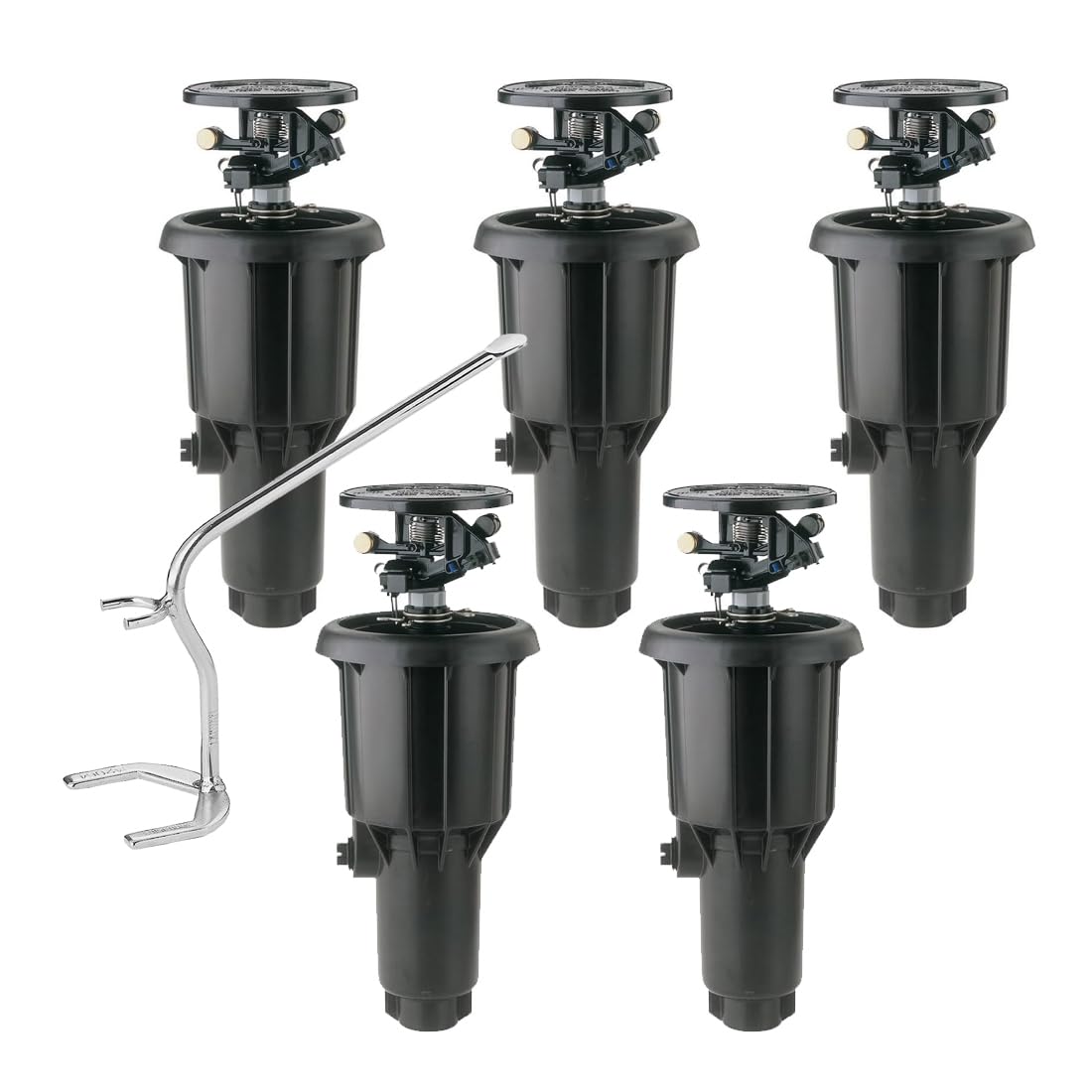 [Pack 5] Rain Bird Maxi-Paw + Llave Montaje -Aspersor de riego automático de Alta eficiencia para Jardines - Alcance de 6,70 a 13,70mts. Rosca 1/2" y 3/4" - Ideal para Agua Sucia