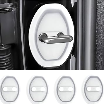 Car Door Lock Silicone Protective Pad for Jeep Compass 2017-2021, Shock Absorber Self-Adhesive Latch Cover Strike Protector Decoration Accessories,B/White