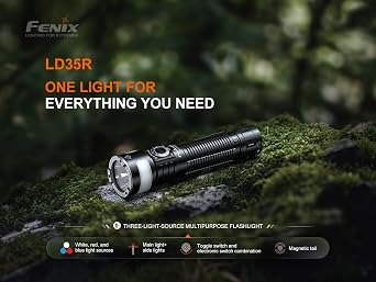 Fenix LD35R 1800 Lumens USB-C Rechargeable Flashlight, with White, Red, and Blue Multi-Color Outputs 360 Degree Illumination and Lumentac Organizer