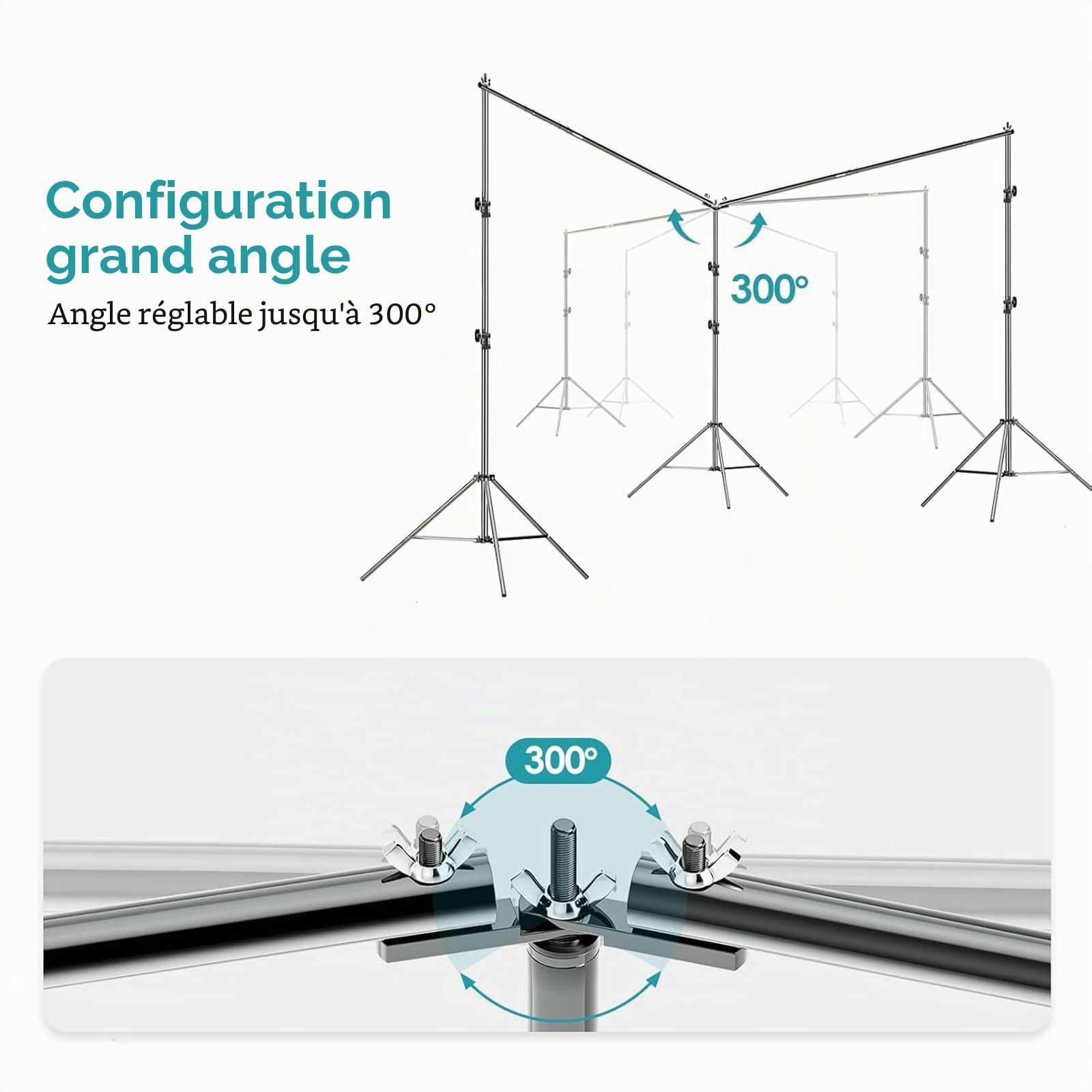 EMART Support Fond Photo 3m x 6m, Système de Support Toile de Fond Réglable Robuste avec 8 Pinces, 1 Sac de Transport pour Studio Photo, Photographie, Vidéo, Mariage