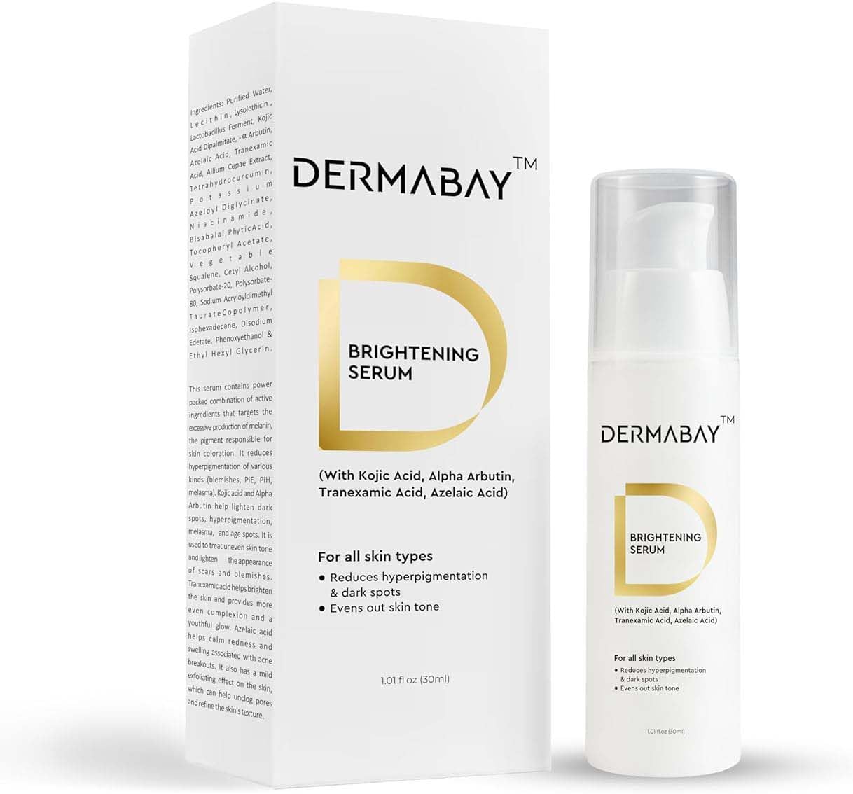 Dermabay Skin Brightening Face Serum, for dark spots, pigmentation, uneven skin tone, with Kojic Acid & Alpha Arbutin, 30 ML
