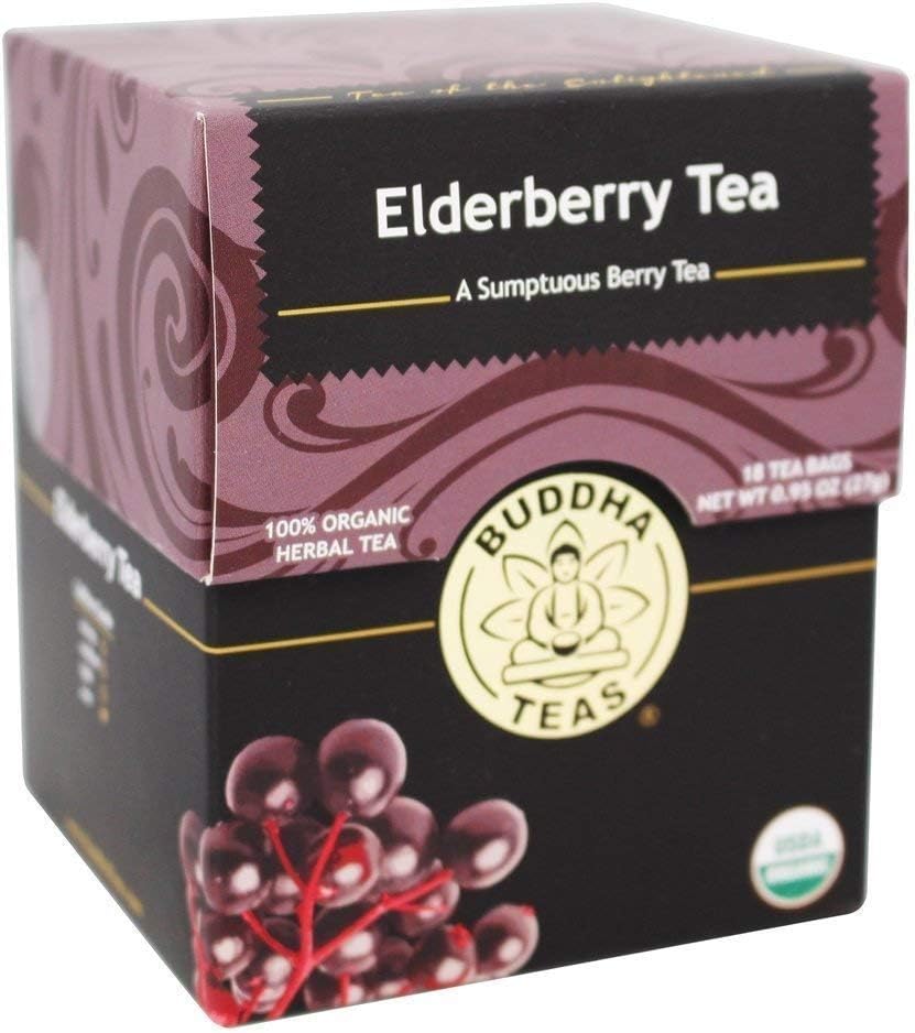 Organic Elderberry Tea - Kosher, Caffeine-Free, GMO-Free - 18 Bleach-Free Tea Bags (6 Pack)