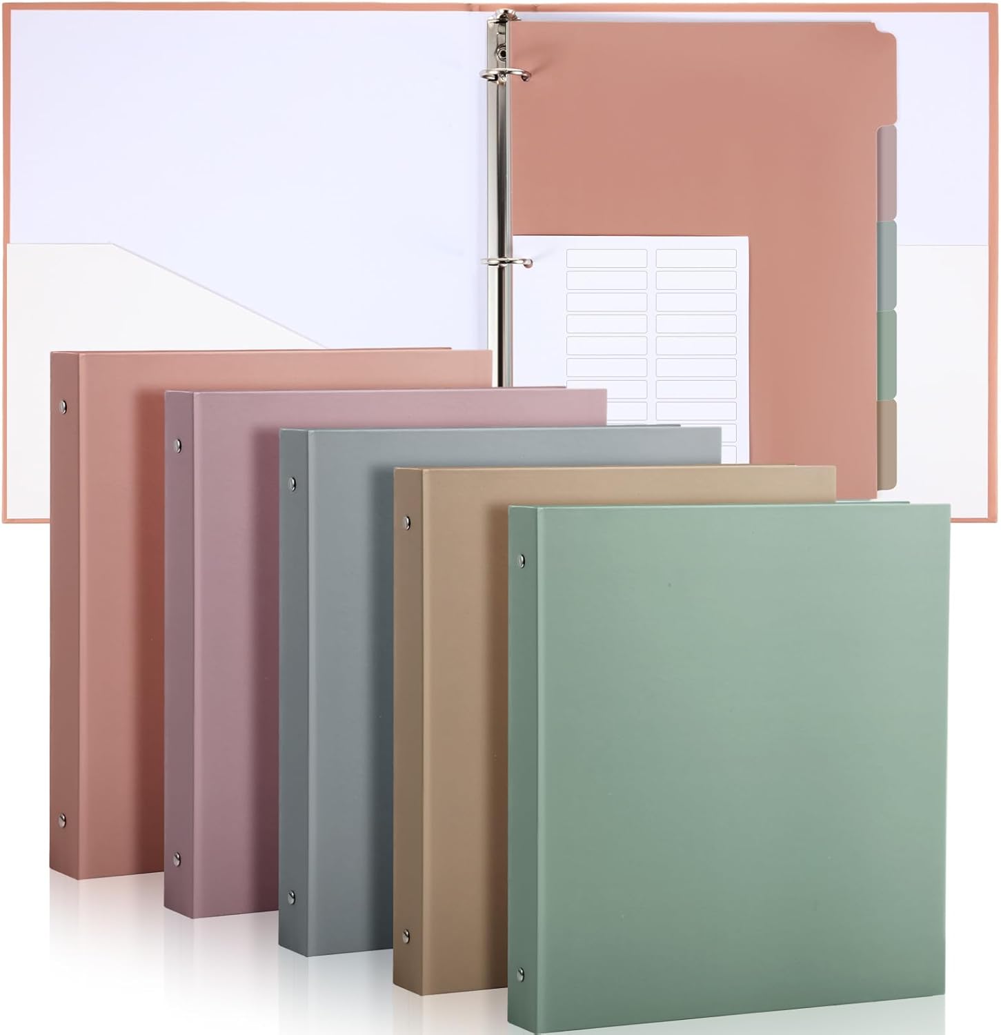 Ctosree 5 Sets 1 Inch Heavy Duty 3 Ring Binder with 2 Pockets with 5 Tab Dividers 8.5 x 11 Inch Plastic Film and File Folder Labels for Letter Size Paper Office Home Supplies(Pastel Color)
