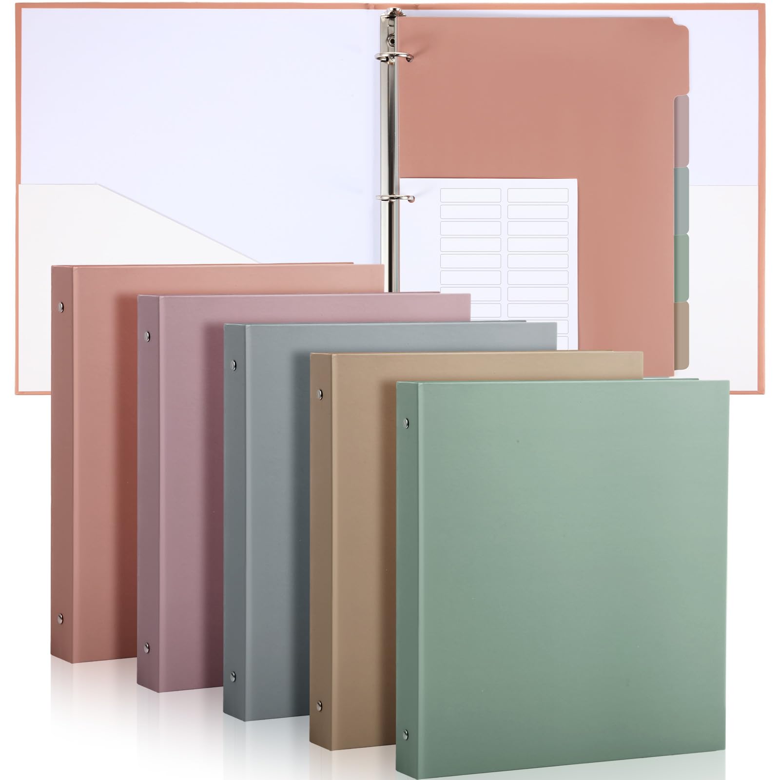 ctosree 5 sets 1 inch heavy duty 3 ring binder with 2 pockets with 5 tab dividers 8.5 x 11 inch plastic film and file folder labels for letter size paper office home supplies(pastel color)