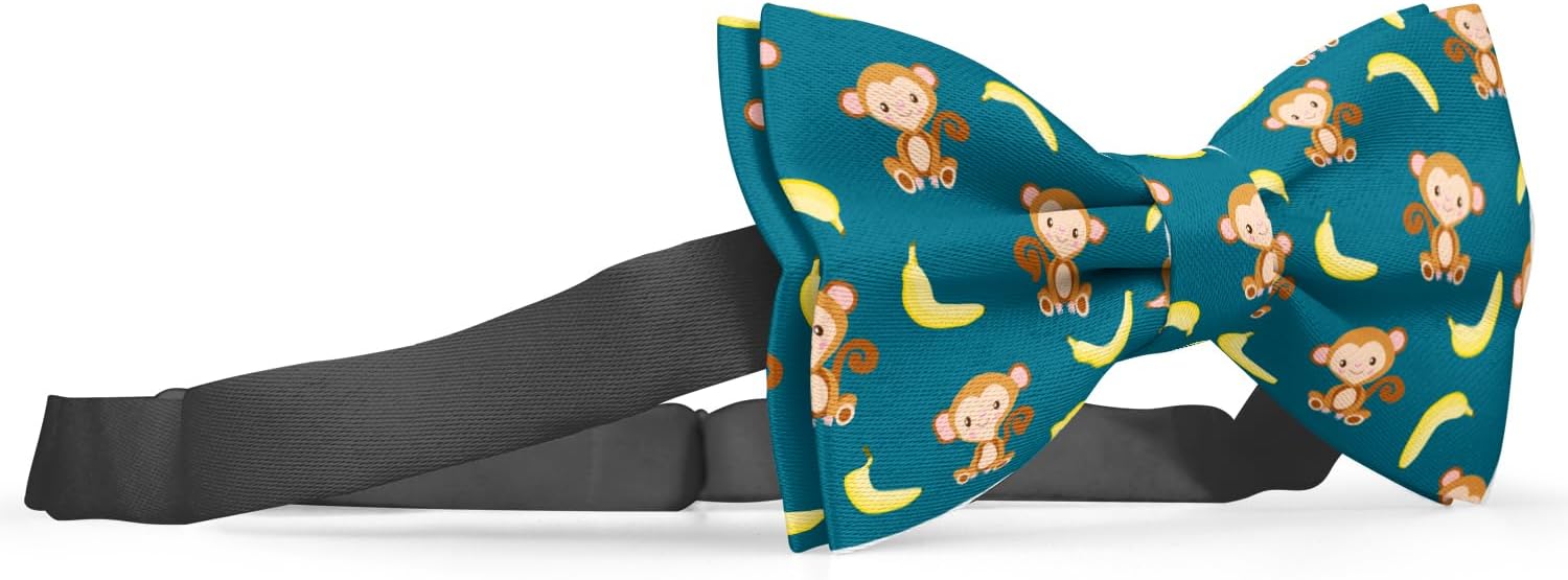 Pre-Tied Bow-Tie (Monkey Yellow Banana Pattern) Adjustable Bowties for Kids, Toddlers, Adults, Dogs, Cats, Pets