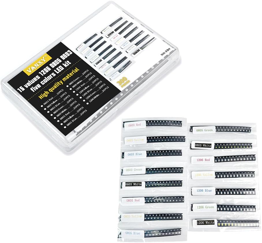 SMD LED Light Kits 1206 0805 0603 15types *20PCS=300Pcs (White, Yellow, Red, Blue, Green) Light Emitting Diodes Bright Lighting Bulb Lamps