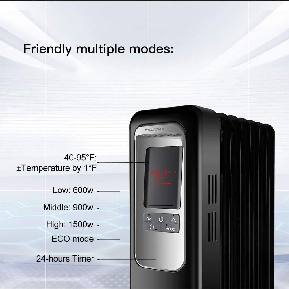 Amazon.com: Space Heater, KopBeau 1500W Oil Filled Radiator Electric Heater  with Digital Thermostat, 24 Hrs Timer u0026 Remote, Portable Heater for Full  Room Indoor : Home u0026 Kitchen