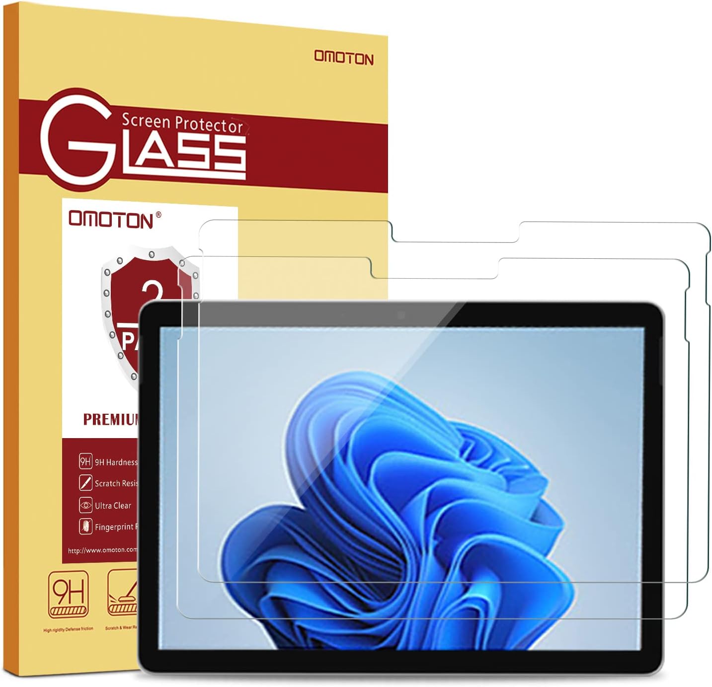 OMOTON 9H Hardness HD Tempered Glass Screen Protector for Microsoft Surface Go (10 inch, 2018 Released) - 2 Pack
