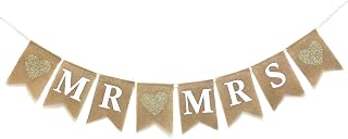 "Honbay MR and MRS Burlap Banner Wedding Bunting Banner for Wedding Photo Props, Backdrop or Table Decorations"