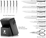 BRODARK Kitchen Knife Set with Block, 15-Piece Knife Block Set with Built-in Sharpener, High Carbon Stainless Steel Kitchen Knives Set for Kitchen, Shark Series