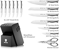 Vista 6 de BRODARK Kitchen Knife Set with Block - 15-Piece Knife Block Set with Built-in Sharpener - High Carbon Stainless Steel Kitchen Knives Set for Kitchen