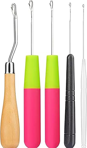 Juego de 5 piezas de ganchos de pestillo curvos, ganchos de ganchillo, herramientas para trenzar el cabello, rastas de diferentes tamaños, agujas de