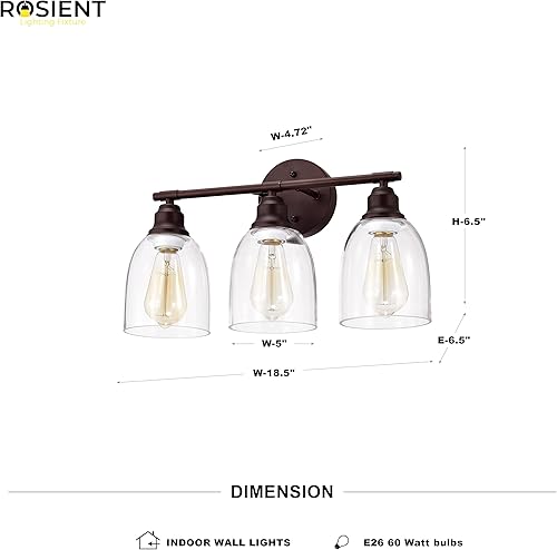 Miniatura 2 de Rosient Luces de tocador de baño, iluminación de pared de baño sobre espejo, aplique de pared de tocador en acabado de bronce aceitado con vidrio