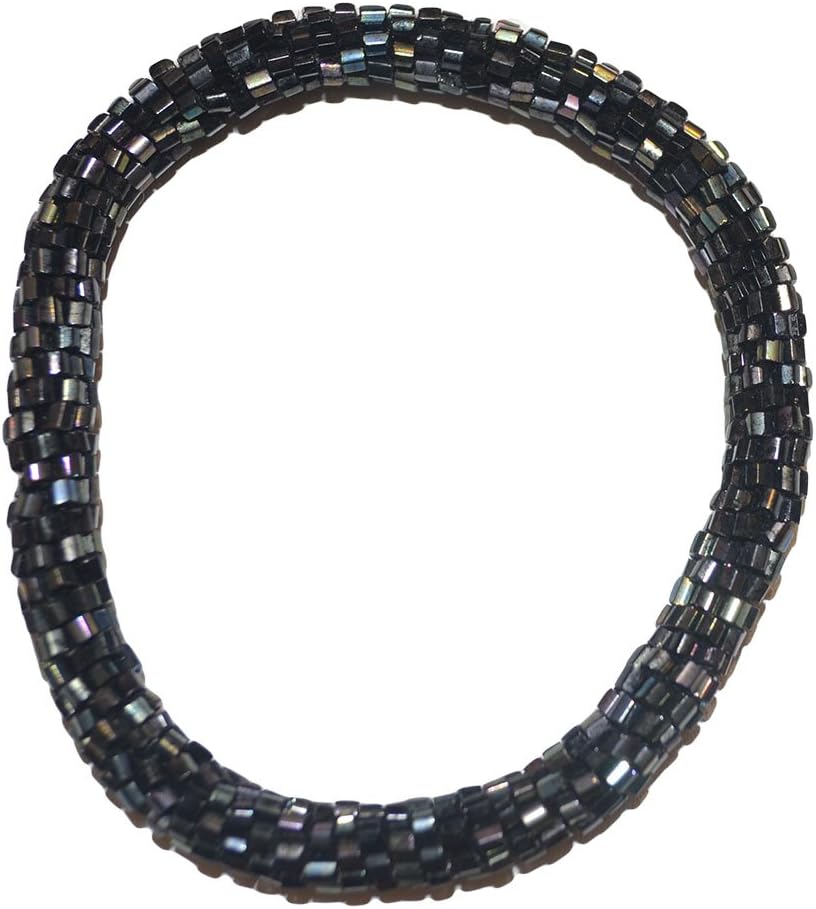 Nuptse Sparkly Metalic Black-Grey Handmade Beaded Bracelet, Seed Beads