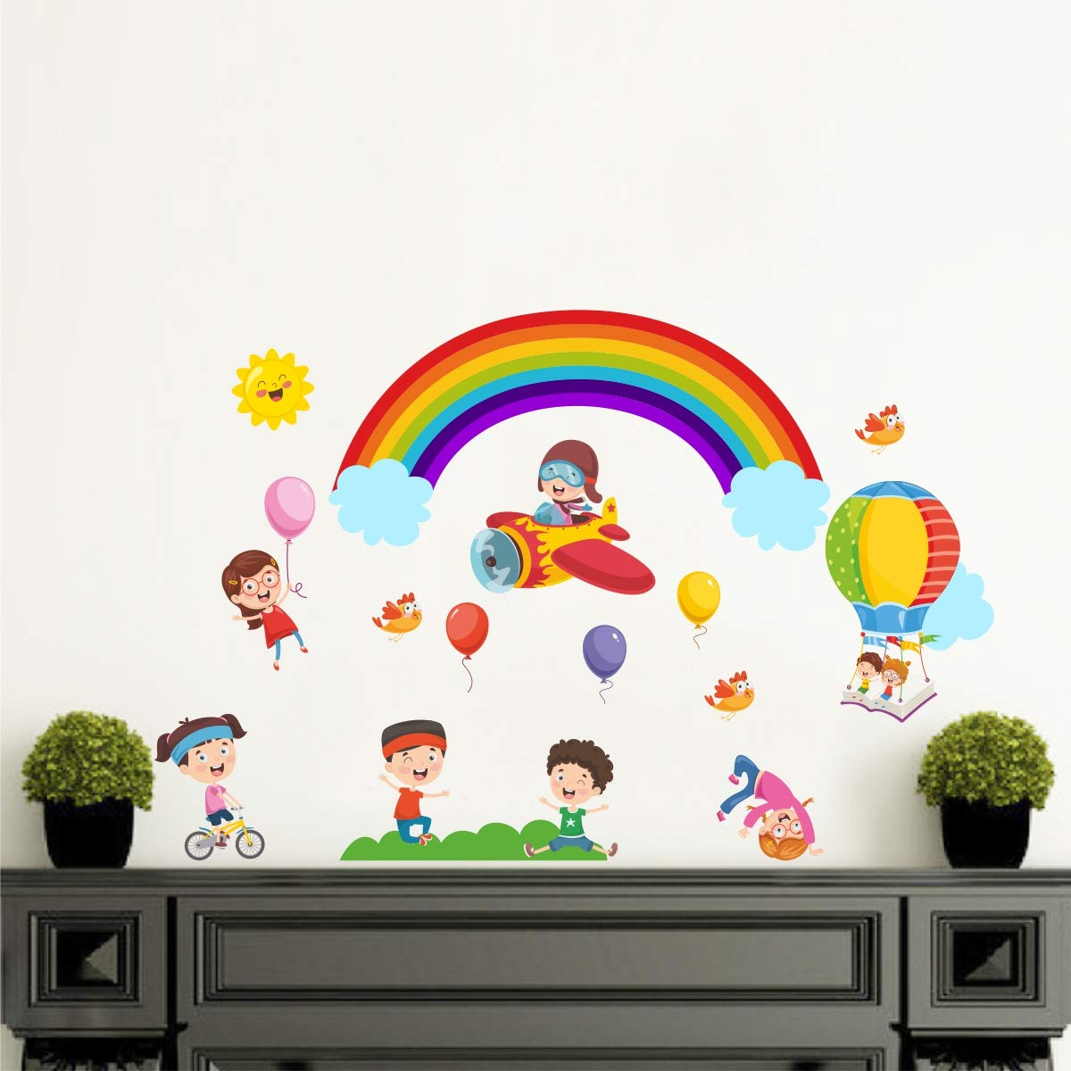 Decal O Decal Kids Play with Rainbow Baloon Aeroplane Bicycle in Open Sky Wall Stickers (PVC Vinyl,Multicolour) (B082WYYX5V) Amazon Price History, Amazon Price Tracker
