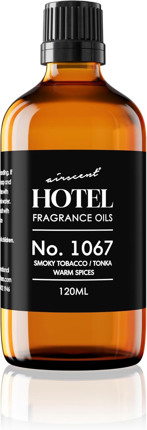 AirScent Hotel Diffuser Oil No. 1067 - Smoky Tobacco Tonka Warm Spices - Premium Fragrance Oil for Ultrasonic and Waterless Diffusers and Crafting - 500 mL, 16.9 fl oz Glass Bottle