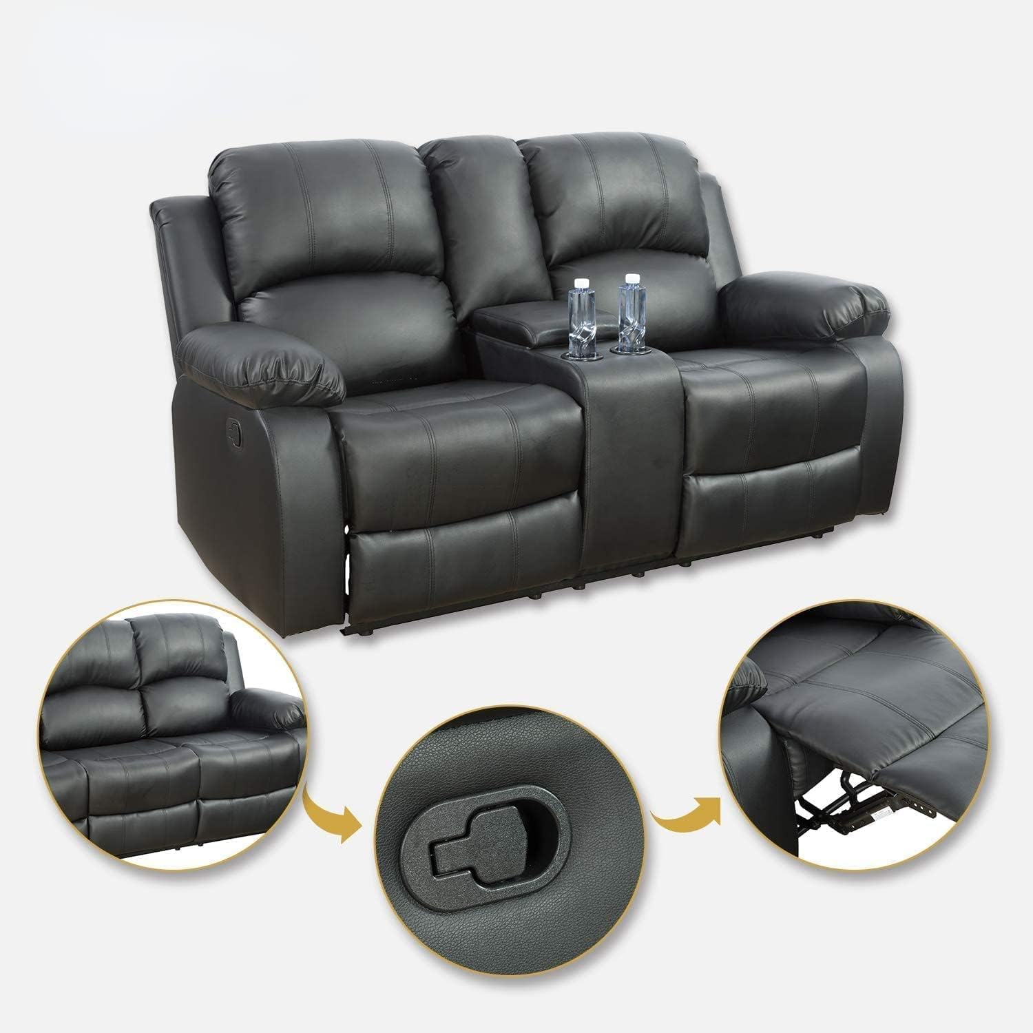 Bonded Leather Living Room Furniture Set Reclining Sofa Set Loveseat Furniture Sets in Living Room Sofa Recliners (3 Pieces, Black)