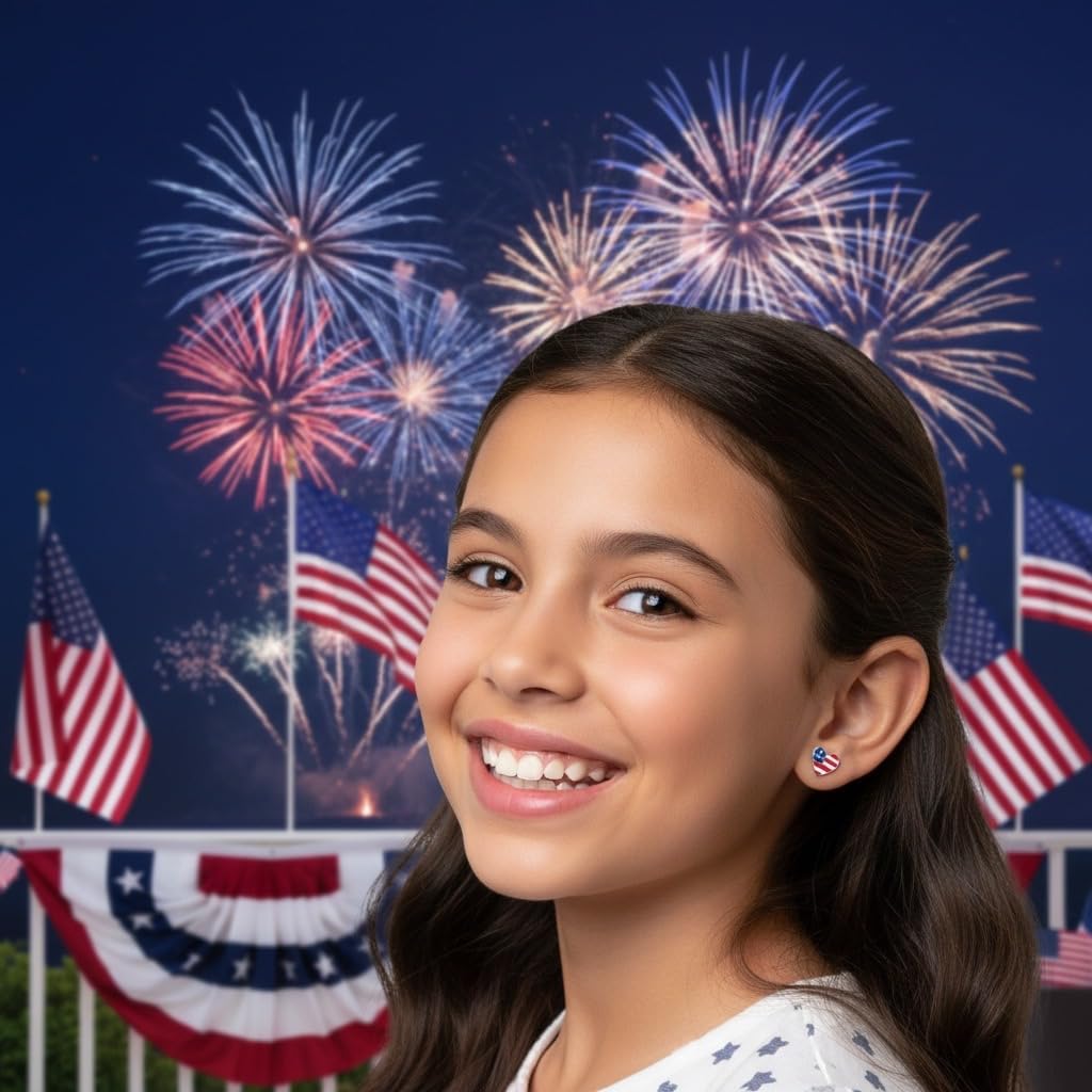 ICYROSE 925 Sterling Silver set of 2 Pairs American USA Flag 4th of July Stud Earrings - Image 2