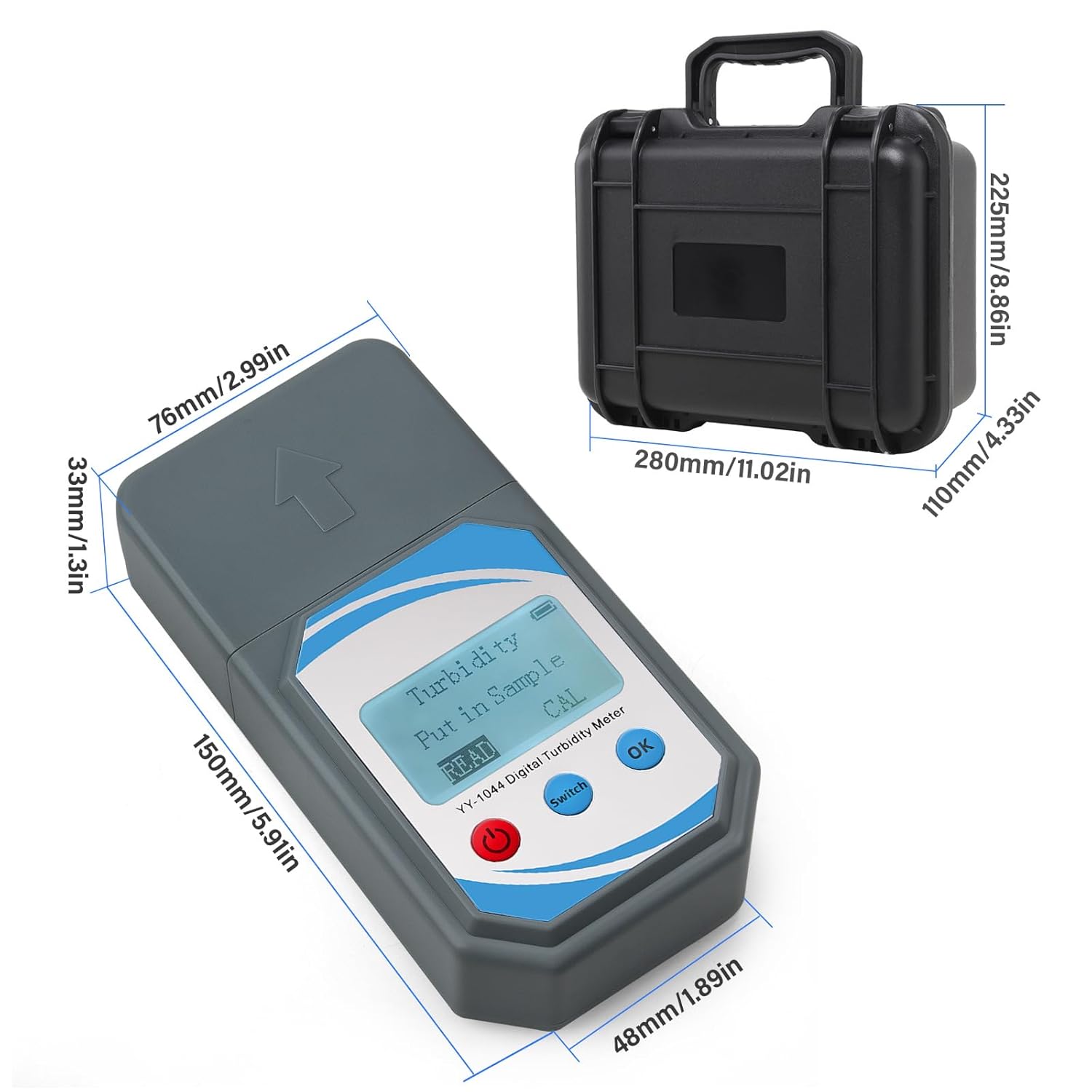 Turbidity Meter, Measuring Range 0-1000 NTU, ISO 7027 Certification Compliant, Water Quality Meter for Field and Lab, Handheld Portable Turbidimeter for Water Test with Carry Case