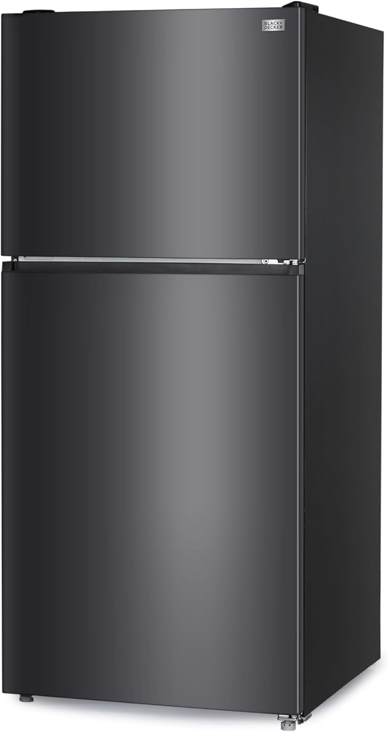 BLACK+DECKER 20.1 Cu. Ft. Top Mount Refrigerator with Freezer, 2 Door Refrigerator with Top Freezer and Adjustable Temperature Control, Full Size Kitchen Refrigerator, BR2010JB, Black