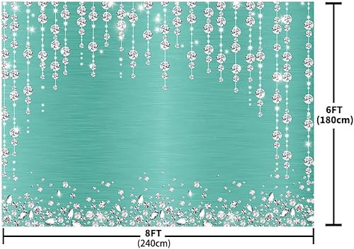 Miniatura 5 de Sendy Telón de fondo de cortina de diamantes turquesa de 8 x 6 pies para fotografía, decoración de fiesta de cumpleaños, boda, despedida de soltera,