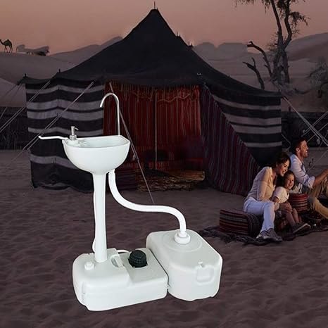 Amazon ポータブルキャンプシンク 水タンク付き 17l水容量の手洗い用洗面台 タオルホルダー ソープディスペンサー ローリングホイール付き ソープ シャンプー用ディスペンサー ホーム キッチン オンライン通販