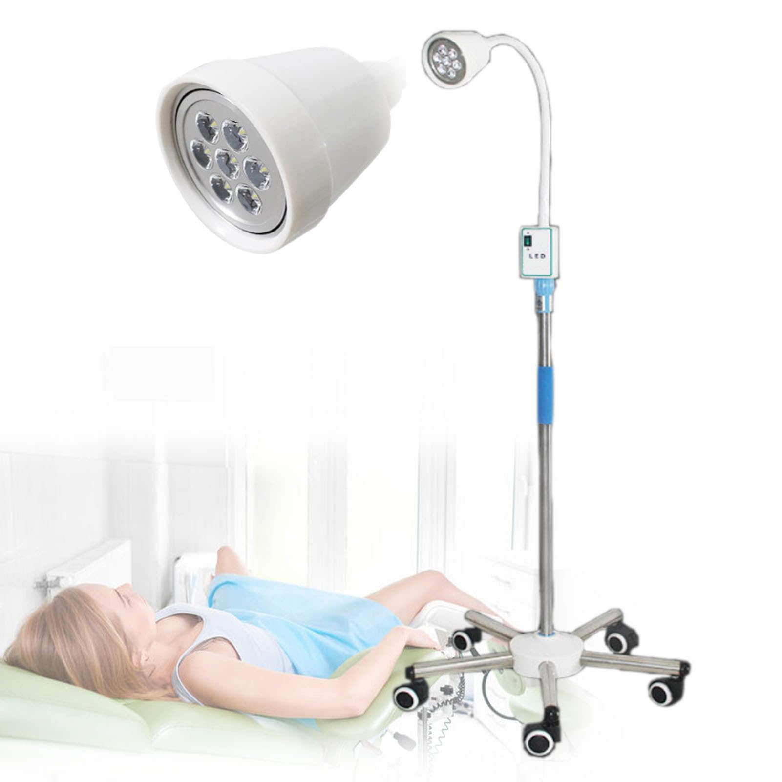 Lampe d'examen chirurgical mobile LED à hauteur réglable pour clinique