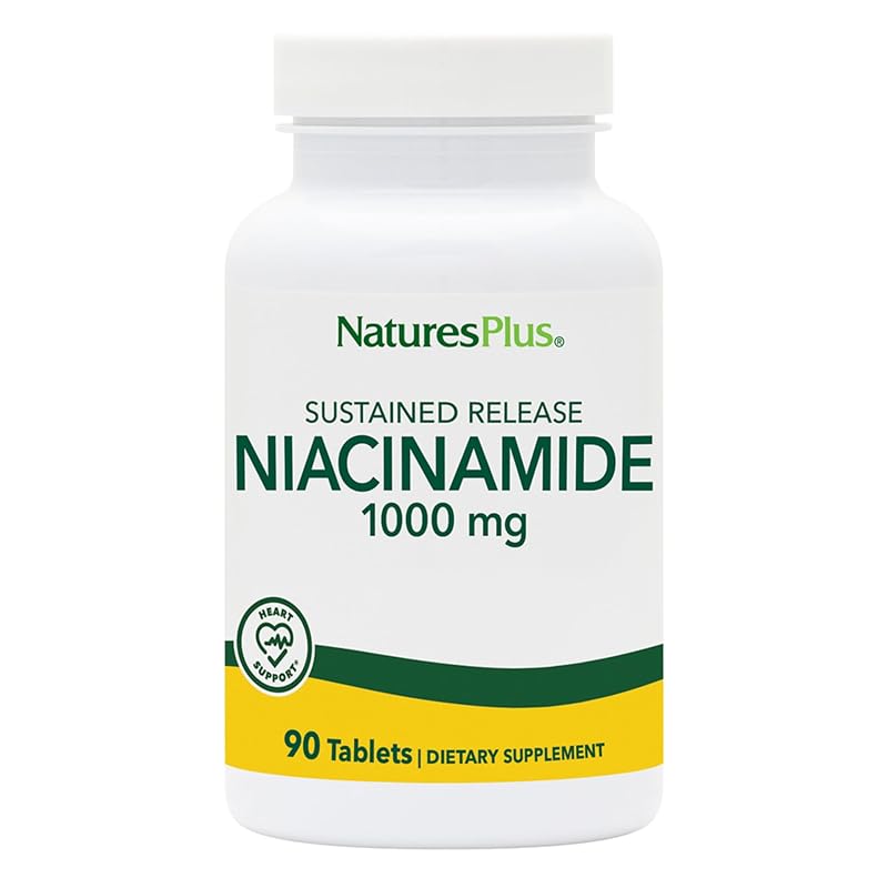 NaturesPlus Suplemento de Vitamina B3 com Niacinamida de Liberação Prolongada 1000 mg, 90 comprimidos