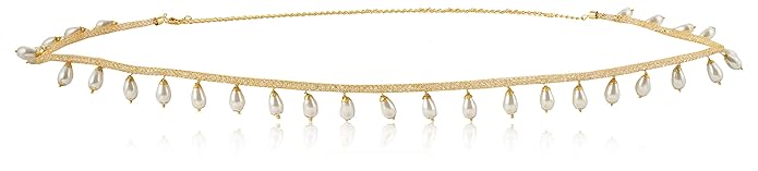 WomenSky Gold Plated Plain Chain with Pearl Waistchain/Kamarband/Ottiyanam for Women and Girls Wear On Saree/lahnga/Jense and Ethnic Wear