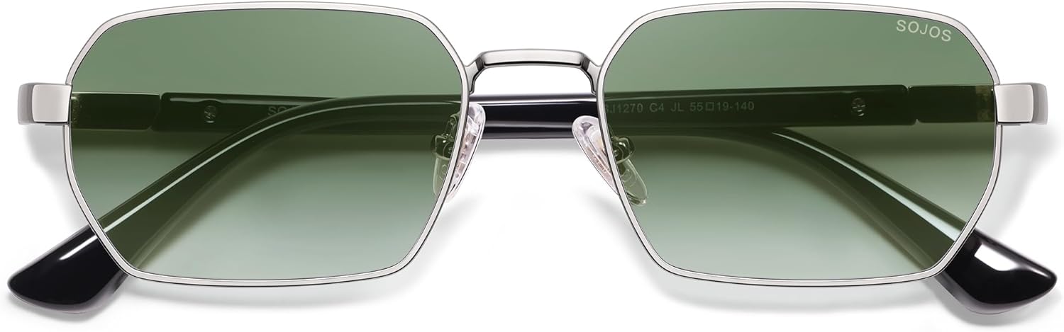 SOJOS Retro Rectangle Polarized 90s Sunglasses for Women Men,Trendy Narrow Hexagon Square Shades SJ1270 - Image 2