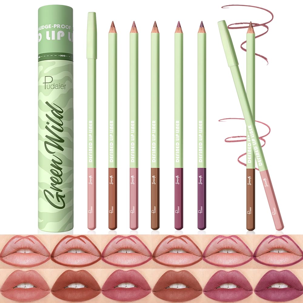 Pudaier 6 Color Lip Liner Set – Matte Purple Lip Liners With Storage Bucket, Creamy Smooth & High Pigmented Nude Plum Lip Liner Pencils, Waterproof Lipliners for Defining & Filling Lips | Set 01