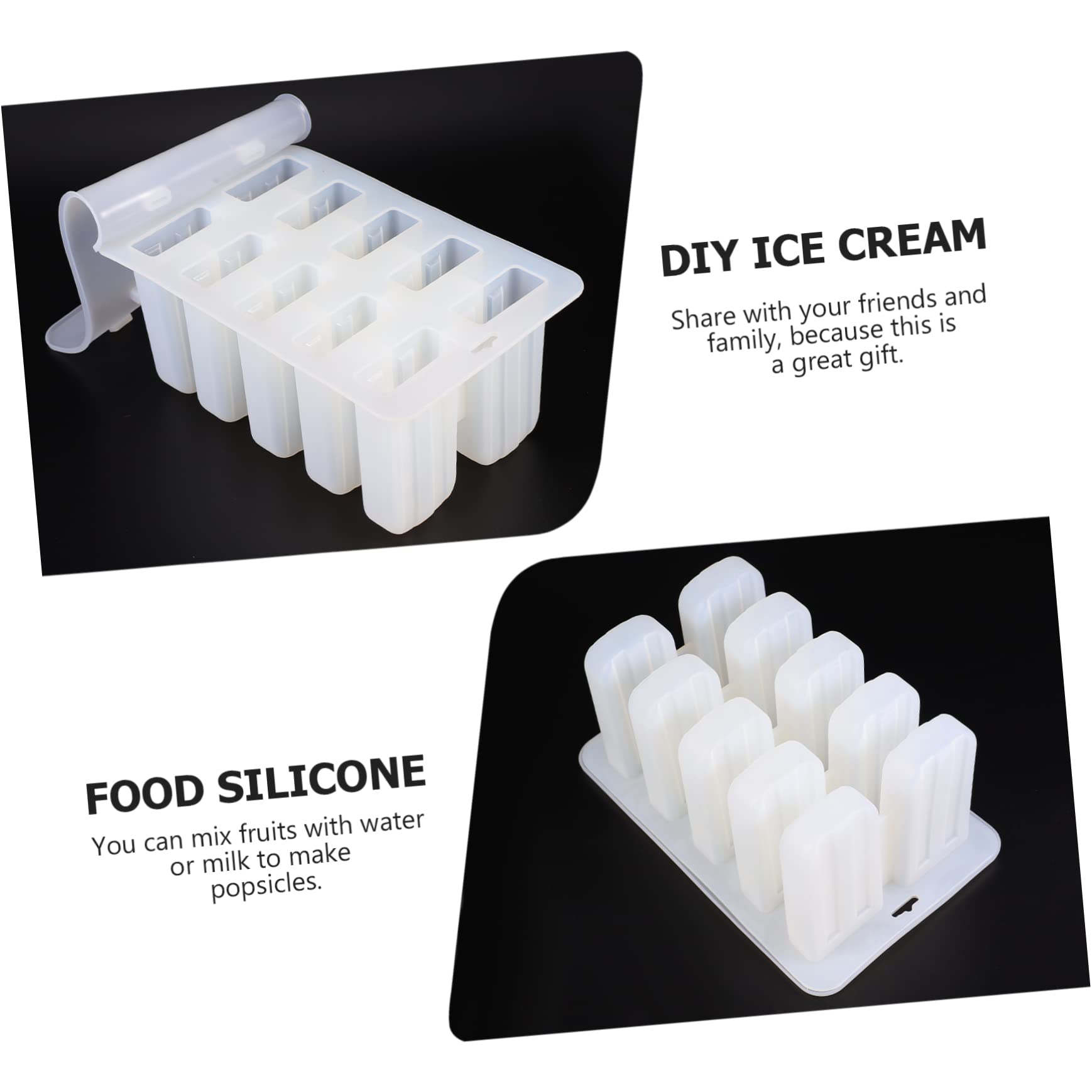 HEMOTON Moule à Glace Couleur Aléatoire pour Préparation Maison Estivale DIY en Silicone avec 10 Cavités Facile à Démouler et Nettoyer, Inclus 10 Bâtonnets en Bois