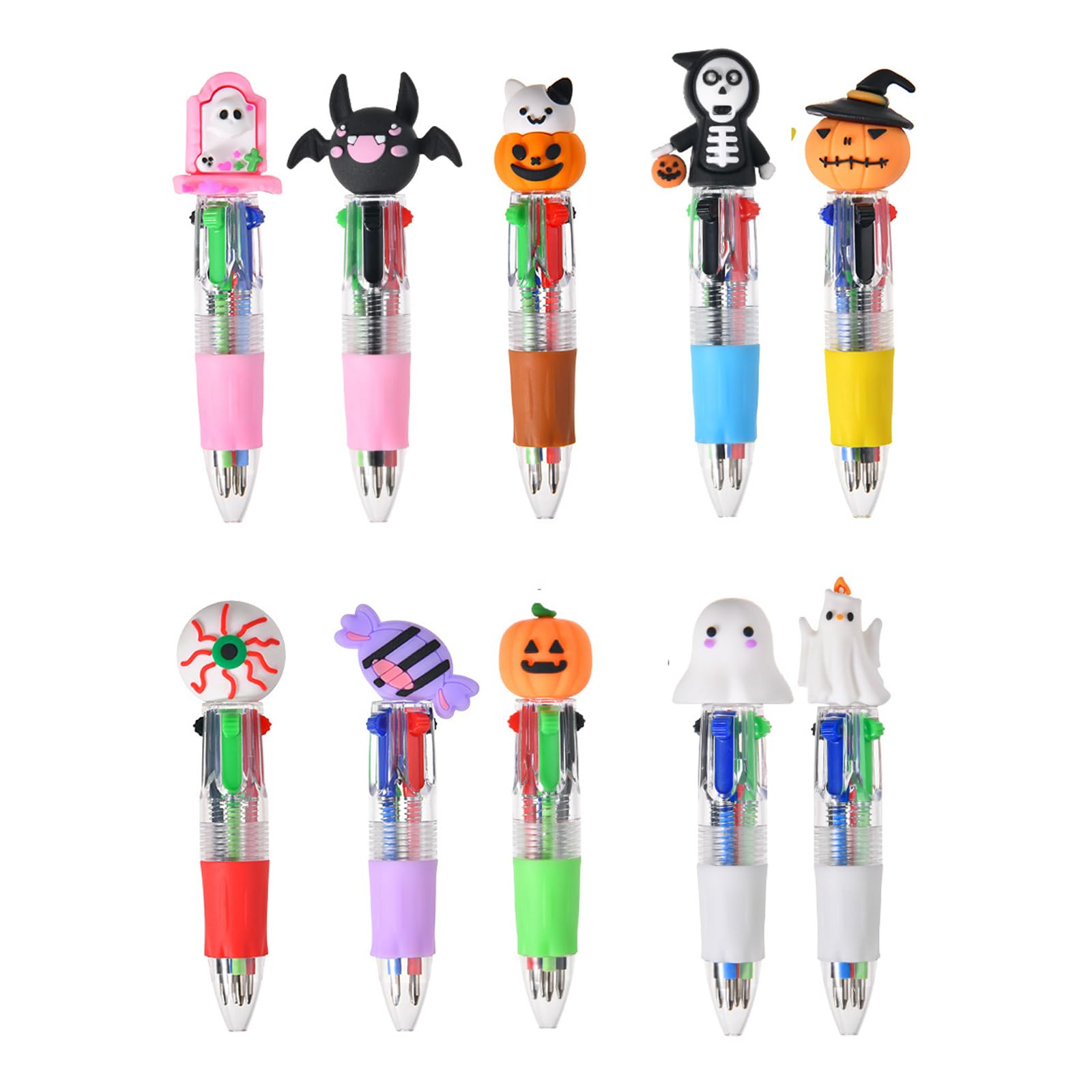 CBMZHF Halloween Ballpoint Pens with Ghost, Bat, Pumpkin & Skull Caps, Multi-Color Pen Set, 10 Pieces