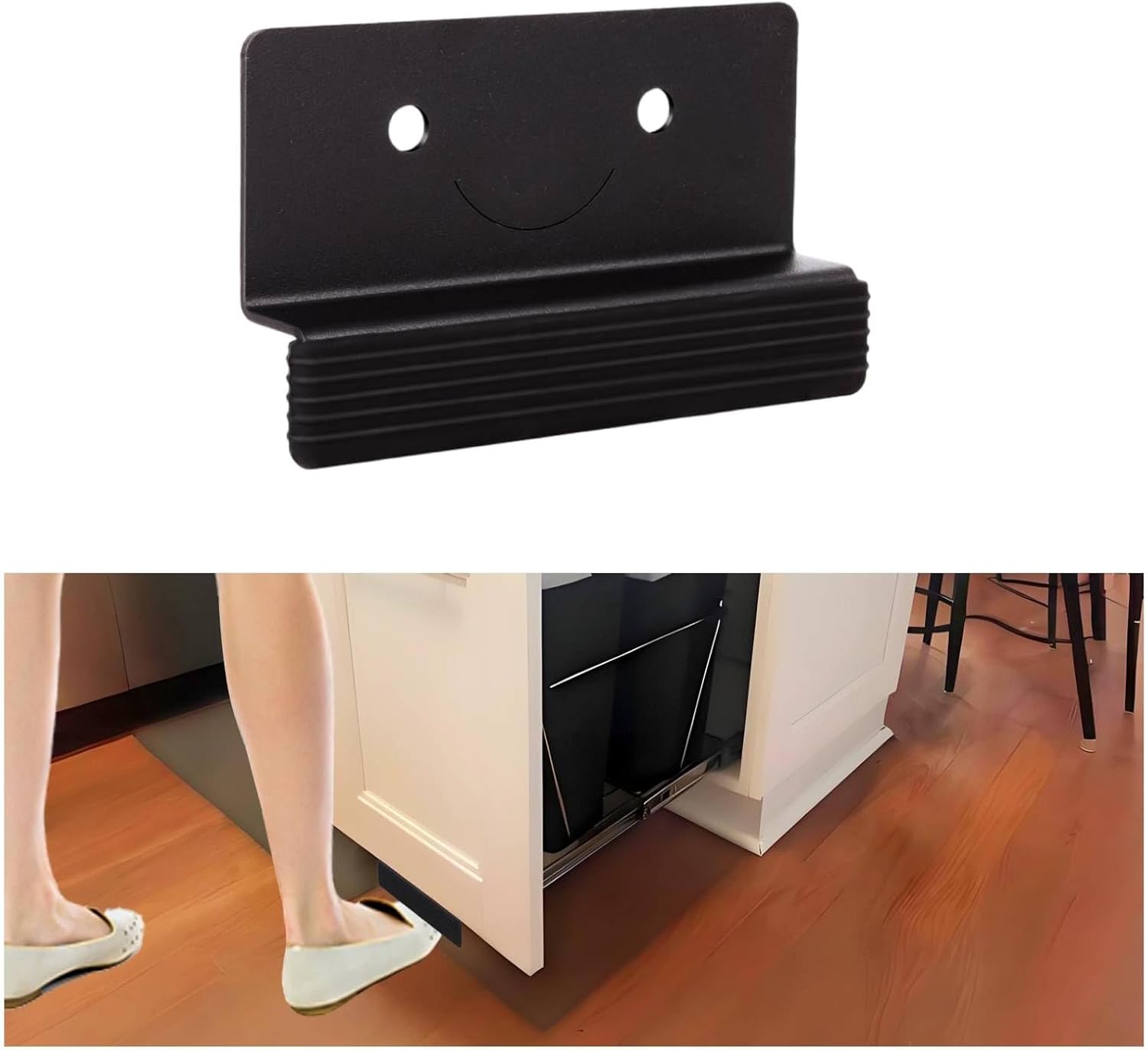 QUMMFA 1-Pack Under Cabinet Foot Pull with Adhesive and Screws, Hands Free Toe Foot Pull Opener for Kitchen Trash Cabinet Drawer, Garbage Can, 4.5 Inch (Matte Black)