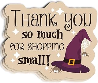 Halloween Business Stickers with Thank You So Much for Shopping Small, Small Business Labels and Thank You Seals for Online Stores, Local Independent Shops, Witch Hat Sticker 200 PCS
