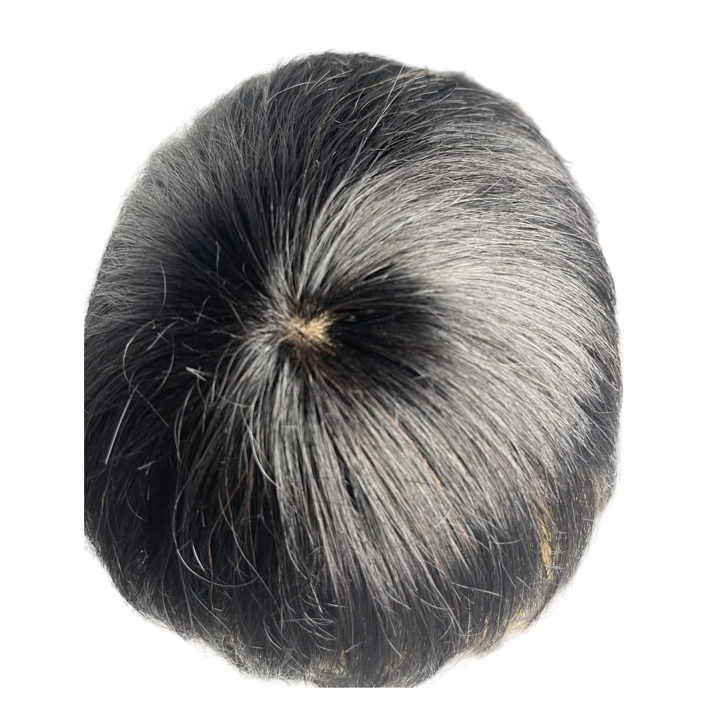 Anemone Men's Wig Human Hair Toupee with PU Around Hair Replacement Clip in Male Hairpieces For Men Baldness (Base 20 * 22 cm)