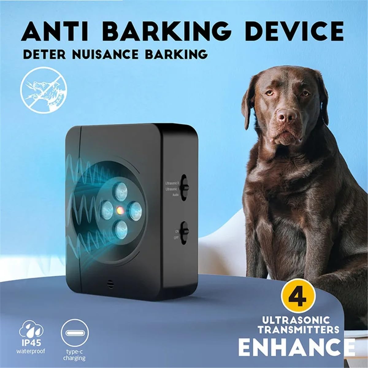 Anti Barking Device Dog Barking Control Devices with 3 Modes Ultrasonic Dog Barking Deterrent Four-Head High-Power Dog Repellent Pet Supplies