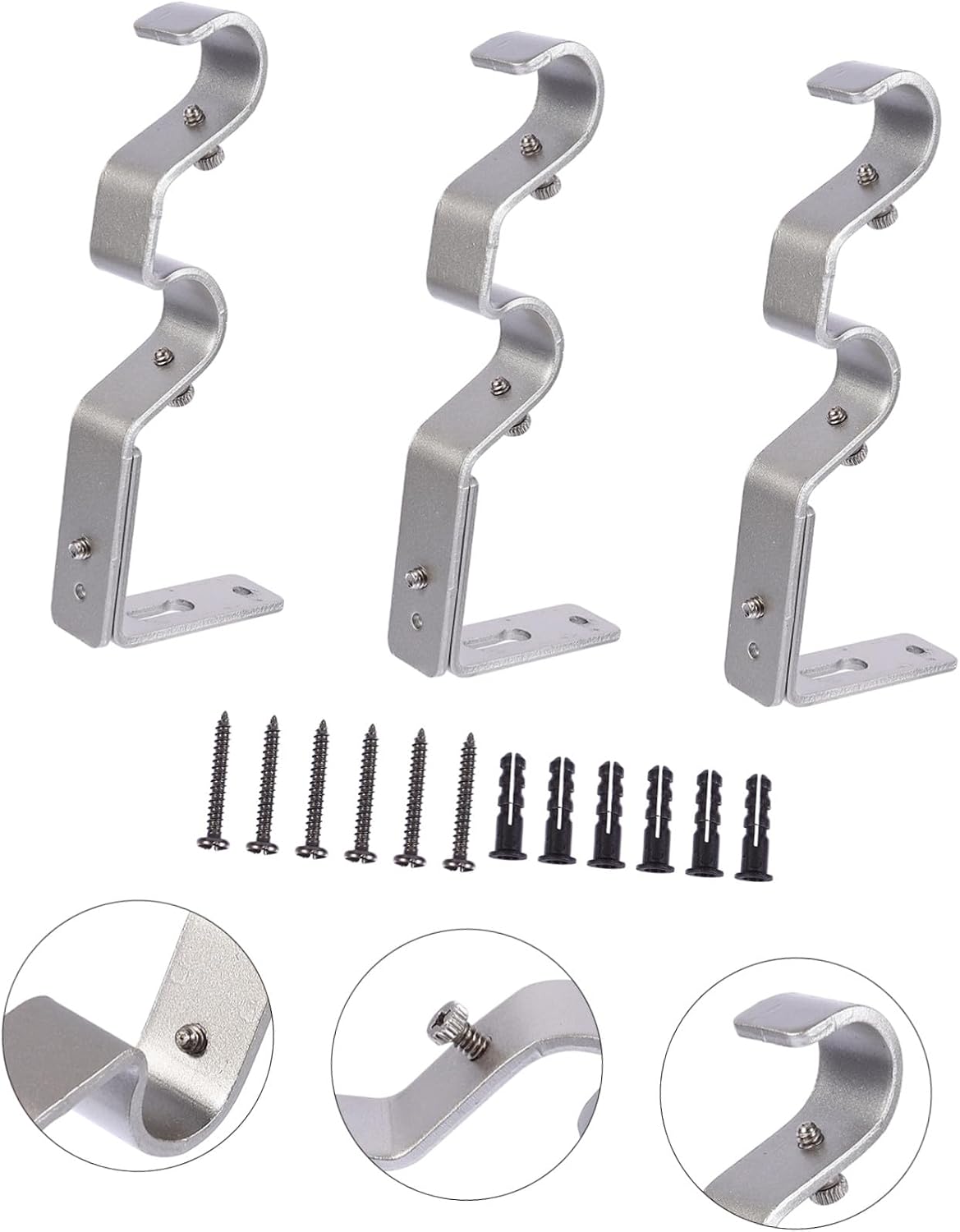 LIFKOME 3pcs Adjustable Iron Curtain Rod Brackets Hooks Wall Mount for Drapery Pole Sturdy Support for Home Decor Office Use