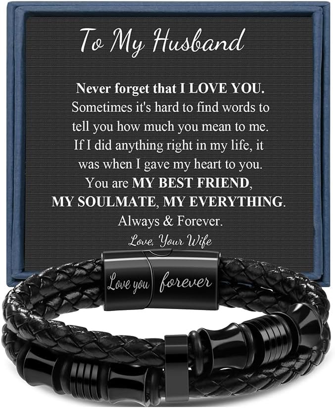 Memgift 𝐋𝐞𝐚𝐭𝐡𝐞𝐫 𝐁𝐫𝐚𝐜𝐞𝐥𝐞𝐭 𝐅𝐨𝐫 𝐌𝐞𝐧 Birthday Valentines Day Gifts for Son Grandson Man Dad Boyfriend Husband Brother Double-Row Braided Leather Bracelet for Men 7.5 8.5 9 Inches