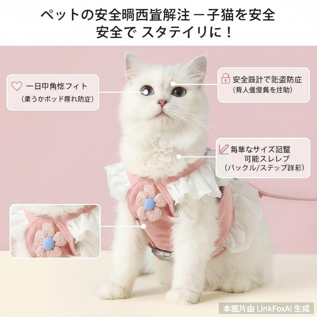 Amazon | 猫用ハーネス 抜けない設計 軽量ベスト型 リード付き 犬猫