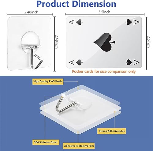 Miniatura 2 de Adhesive Hooks for Hanging Heavy Duty Wall Hooks Self Adhesive Towel Coat Hooks Waterproof Transparent Hooks for Bathroom Shower Kitchen Keys Door