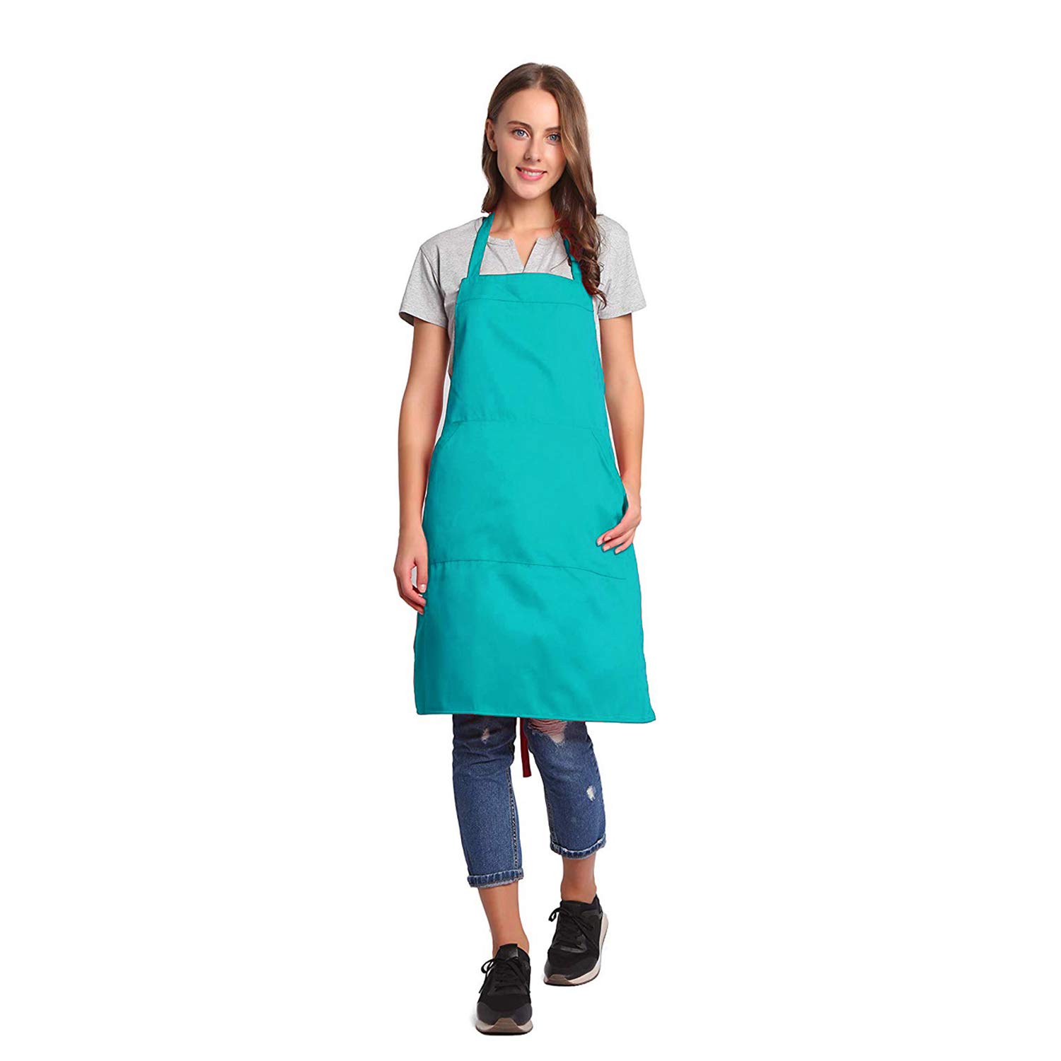 BIGHAS Adjustable Bib Apron with Long Ties for Women Men 18 Colors Chef Kitchen Cooking