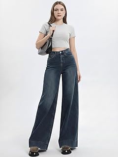 Women's Wide Leg Jeans Mid Waist Denim Pants Vintage Zipper Trousers Straight Leg Jeans