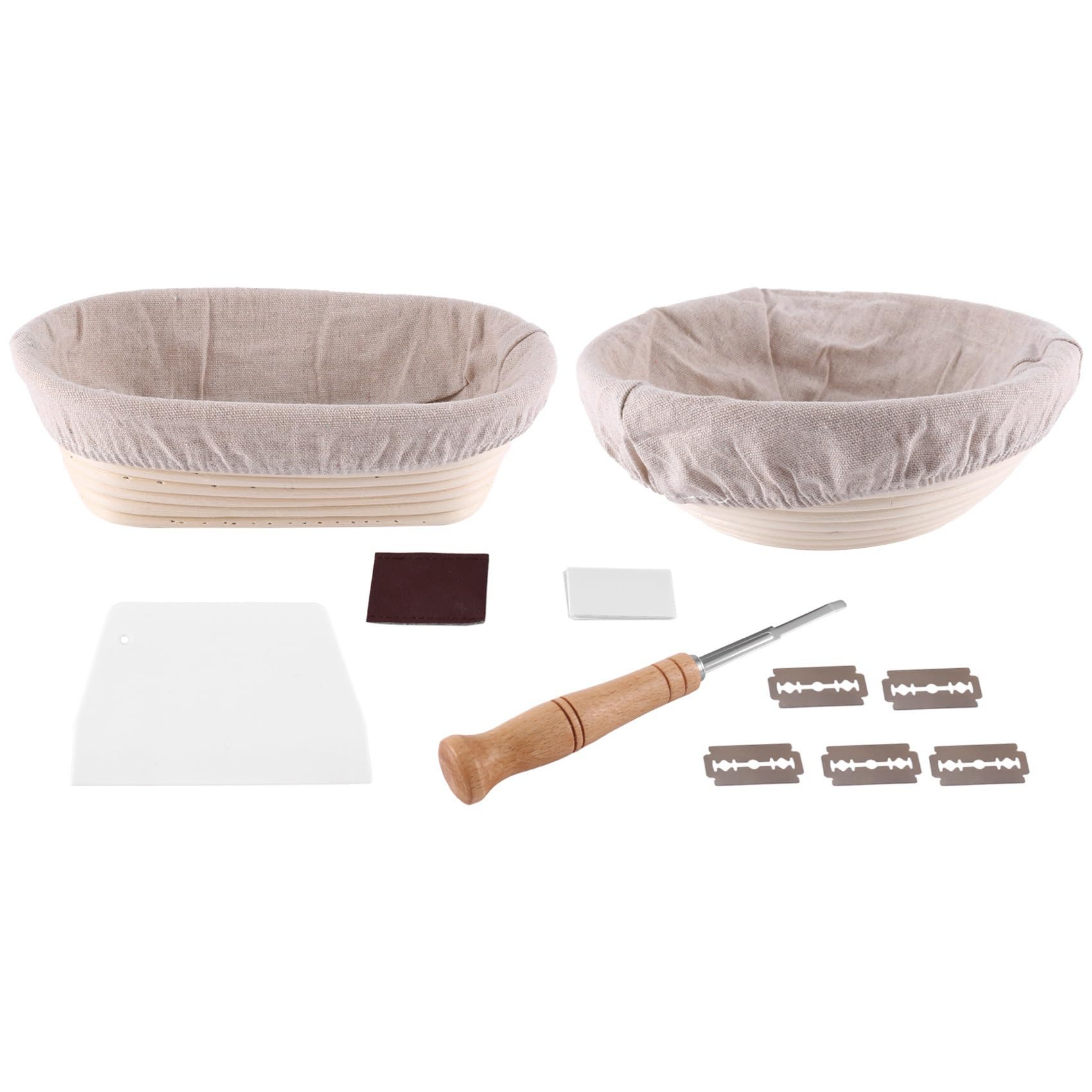 2X Juego de Cestas de Fermentación Ovaladas de 2 una 10 Pulgadas y Redondas de 9 Pulgadas+Premium para Cortar y Cortar Pan, el Bol para Hornear