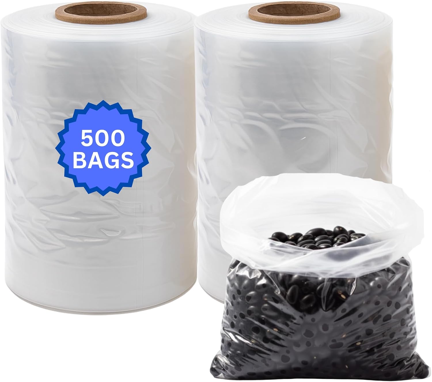ASSUREPAK LDPE Clear Poly Bags on a Roll - 500 bags - 8"x4"x18" - 1.0 Mil Thickness - Ideal for Food Storage: Meat, Beans, Cookies, Bakery, Grocery Needs, and Small Business Packaging - Natural Color