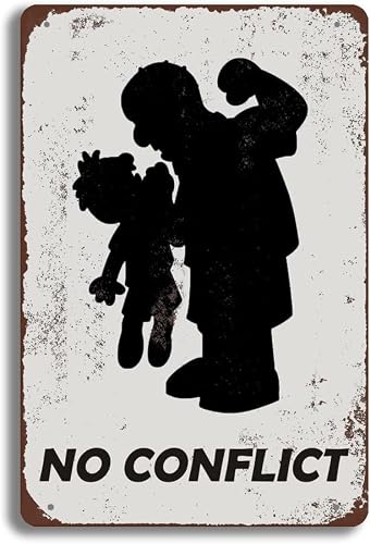 Anceky Creativity Tin Sign No Conflict Vintage Warning Metal Sign Funny Iron Sign Wall Decor for Bar Library Living Room Yard Garage Cafes Pubs Classroom 8x12 Inch