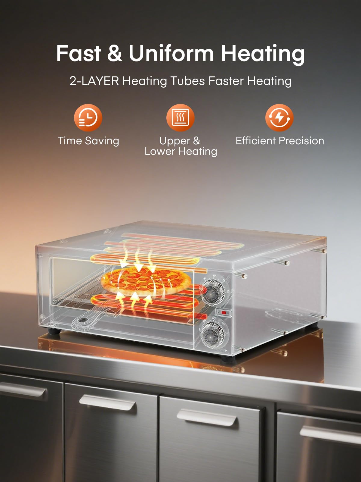 Professional Pizzaofen 2000W, 12 Zoll Kommerzieller Pizzabackofen Elektrisch Edelstahl mit 15-Minuten-Timer 350℃ für Pizza, Brot und Backwaren
